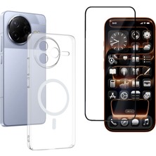 Tekno Grup Xiaomi Poco F7 Pro Kılıf Mika Kamera Korumalı M-Safe Şarj Özellikli Şeffaf Sert Pc London Kapak + Tam Kaplayan Ekran Koruyucu