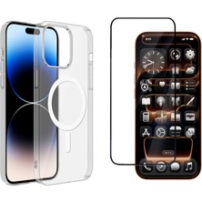 Tekno Grup Iphone 14 Pro Kılıf Mika Kamera Korumalı M-Safe Şarj Özellikli Şeffaf Sert Pc London Kapak + Tam Kaplayan Ekran Koruyucu