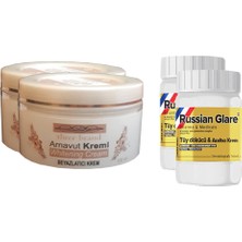 Bezos Three Brand Whitening Cream 100 ml Arnavut Kremi Aklık Kremi 2 Adet + Russıan Glare Tüy Dökücü Azaltıcı Merhem 50 ml 2 Adet