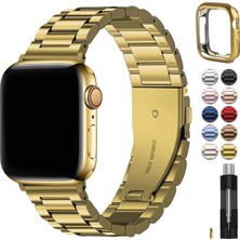 Fullmosa Apple Watch Ultra 3 / Ultra 2 / Ultra 49MM Uyumlu 304L Paslanmaz Çelik Metal Kordon ve Tam Kalıp Kasa Koruyucu Set Lüks Saat Kayışı
