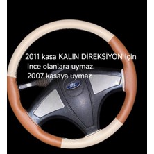 Hasbay Dikişli Direksiyon Kılıfı Bej Deri / Taba Deri Siyah Dikişli F.ord Tır Kamyon Kalin Direksiyon