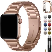 Fullmosa Apple Watch Ultra 3 / Ultra 2 / Ultra 49MM Uyumlu 304L Paslanmaz Çelik Metal Kordon ve Tam Kalıp Kasa Koruyucu Set Lüks Saat Kayışı
