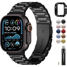 Fullmosa Apple Watch Ultra 3 / Ultra 2 / Ultra 49MM Uyumlu 304L Paslanmaz Çelik Metal Kordon ve Tam Kalıp Kasa Koruyucu Set Lüks Saat Kayışı