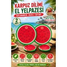 Open City 2'li Karpuz Desenli Katlanabilir El Yelpazesi Kılıflı Cep Yelpazesi Yuvarlak Pratik Yazlık Mini Aksesuar