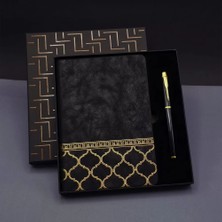 Aydogan's Ayd Gold Desen Siyah Deri Defter Kalem Set