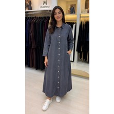 Invee Blue Ridge Denim Inçe Kumaş Gömlek Elbise 7191 Antrasit