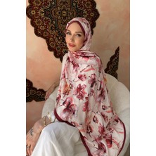 İmaj Butik Mürdüm Desenli Ipek Şal
