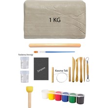 Empressco Beyaz Seramik Hamuru 1 Kg, Akrilik Boya 50 Ml, Vernik, Düz Merdane, Zımpara Seti