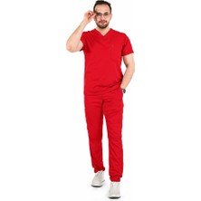 Prof. Adrenaline Erkek Scrubs Tek Üst – Modern V Yaka, Özel Kesim, 3 Cepli, Yumuşak ve Rahat Doktor / Hemşire Forması