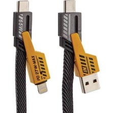 Technio 4ü1 Arada Örgülü Hızlı Şarj Kablosu | 65W Pd & 25W Hızlı Şarj | USB & Type-C To Lightning & Type-C