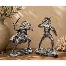 Antioch Art and Design Achilles ve Hector Ikili Biblo Gümüş Truva Savaşı Dekoratif Heykel Mitolojik Ev ve Ofis Dekoru Hediyelik