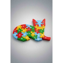 Wolawood Kaliteli Ahşap Kedi Yapboz~tamamı Ahşap Eğitici Zeka ve Dikkat Geliştirici Puzzle, Dekoratif Hediyelik Set Özel Seri 30×18 cm
