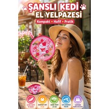 Open City Şanslı Kedi Desenli Katlanabilir El Yelpazesi Kılıflı Yuvarlak Cep Yelpazesi Japon Stili Pratik