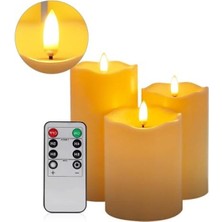 Get Store 3'lü Kumandalı Alevsiz LED Mum Seti, Büyük Boy