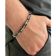 Stainless Steel Çelik Erkek Bileklik - Modern Tasarım Gümüş ve Siyah Iki Renkli Ataç Model Zincir Bileklik