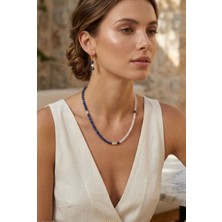 Woona Lapis Lazuli Taşı  & Ay Taşı 6mm Premium Aa Kalite Doğaltaş El Yapımı Kolye Küpe Set