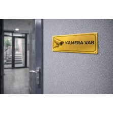 Outdoor One Kamera Var Gold Metal Kapı Levhası 7x20 cm – Apartman & Bina Girişi