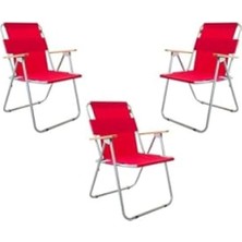 Get Store Kırmızı 60X80 Çam Katlanır Masa ve 3 Adet Sandalye Kamp Seti