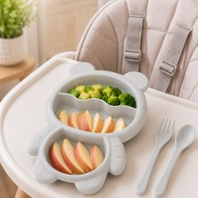 Bölmeli Bebek Mama Tabağı Ayıcık Tasarımlı Çatal Kaşık Dahil Bpa Içermez Beslenme Seti Sariva Home