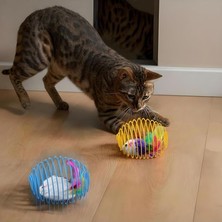 Bak Gel Al Kedi Oyuncağı Spiral Tel Top & İçinde Peluş Fare – Hareketli Zıplayan Kedi Topu, Avcılık İçgüdüsünü Geliştirir, Dayanıklı Metal Yay Top, Kediler İçin Etkileşimli Eğlence Oyuncağı