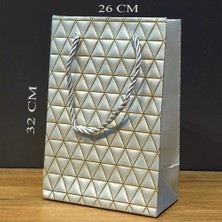 Colezium Büyük Boy Gümüş Gold Desenli Karton Çanta