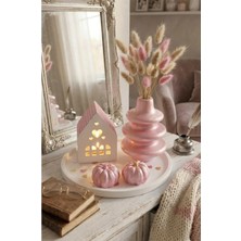 Semy Store El Yapımı Ev-Bal Kabağı-Halka Vazo Dekoratif Minimalist Set ( Pembe)