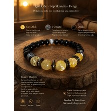 Lia Charm Tasarım El Emeği Sarı Akik, Hematit ve Oniks Doğal Taş Erkek Bileklik - 8 mm