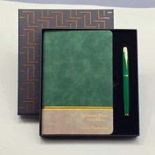 Colezium Yeşil Şeritli Defter Yeşil Metal Kalem Set