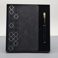 Colezium Desenli Siyah Deri Defter Kalem Set
