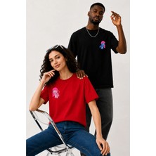Lorvex Çift Kombin Erkek-Kadın Oversize T-Shirt %100 Pamuk Baskılı Rahat Kalıp Sevgili Tişörtü 2'li