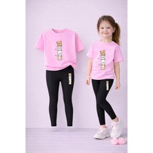 Lorvex Kız Çocuk Takım T-Shirt ve Esnek Tayt Set %100 Pamuk Tatlı Hayvanlar Baskı-Günlük Rahat Spor Kombin