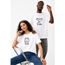 Lorvex Çift Kombin Erkek-Kadın Oversize T-Shirt %100 Pamuk Baskılı Rahat Kalıp Sevgili Tişörtü 2'li