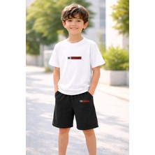 Lorvex Erkek-Kız Çocuk Tişört Şort Takım %100 Pamuk Yazlık Rahat Kalıp Baskılı T-Shirt Çocuk Kombin
