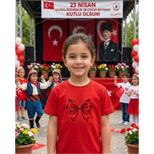 Lorvex 23 Nisan Temalı Kırmızı Kurdele Baskı Çocuk-Yetişkin Tshirt Tişört