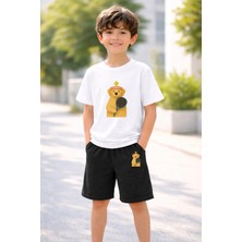 Lorvex Erkek-Kız Çocuk Tişört Şort Takım %100 Pamuk Yazlık Rahat Kalıp Baskılı T-Shirt Çocuk Kombin