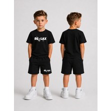 Lorvex Çocuk Şortlu Takım Erkek (Şort-T-Shirt) Baskılı Yazlık Spor Kombin Rahat Kalıp Takım
