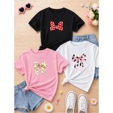 Lorvex Renkli Kurdele Baskılı Oversize %100 Pamuklu Renkli Çocuk Yetişkin T-Shirt (3'lü)