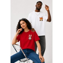Lorvex Çift Kombin Erkek-Kadın Oversize T-Shirt %100 Pamuk Baskılı Rahat Kalıp Sevgili Tişörtü 2'li