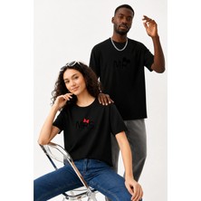 Lorvex Çift Kombin Erkek-Kadın Oversize T-Shirt %100 Pamuk Baskılı Rahat Kalıp Sevgili Tişörtü 2'li