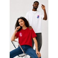 Lorvex Çift Kombin Erkek-Kadın Oversize T-Shirt %100 Pamuk Baskılı Rahat Kalıp Sevgili Tişörtü 2'li