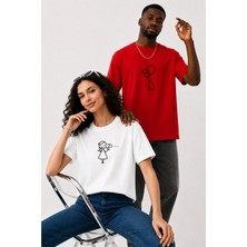 Lorvex Çift Kombin Erkek-Kadın Oversize T-Shirt %100 Pamuk Baskılı Rahat Kalıp Sevgili Tişörtü 2'li