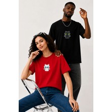 Lorvex Çift Kombin Erkek-Kadın Oversize T-Shirt %100 Pamuk Baskılı Rahat Kalıp Sevgili Tişörtü 2'li