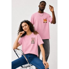 Lorvex Çift Kombin Erkek-Kadın Oversize T-Shirt %100 Pamuk Baskılı Rahat Kalıp Sevgili Tişörtü 2'li