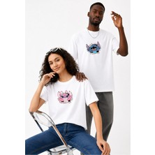 Lorvex Çift Kombin Erkek-Kadın Oversize T-Shirt %100 Pamuk Baskılı Rahat Kalıp Sevgili Tişörtü 2'li