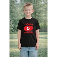 Lorvex Çocuk T-Shirt 23 Nisan Egemenlik ve Çocuk Bayramı Tişört Unisex %100 Pamuk Baskılı Rahat Kalıp