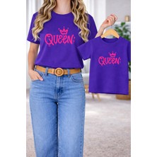Lorvex Anne & Çocuk Twin T-Shirt – Anne Kız Çocuk Kombin Oversize Tişört Pink Queen Baskılı