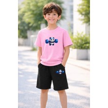 Lorvex Erkek-Kız Çocuk Tişört Şort Takım %100 Pamuk Yazlık Rahat Kalıp Baskılı T-Shirt Çocuk Kombin