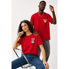 Lorvex Çift Kombin Erkek-Kadın Oversize T-Shirt %100 Pamuk Baskılı Rahat Kalıp Sevgili Tişörtü 2'li