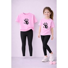 Lorvex T-Shirt ve Esnek Tayt Seti Kız Çocuk Takım %100 Pamuk Pati Izi Baskılı – Günlük Rahat Spor Kombin