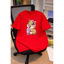 Lorvex Oversize Çocuk Genç Tişört %100 Pamuk Baskılı Rahat Kalıp Günlük Şık T-Shirt
